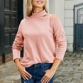thumbnail image 1 of Womens Turtleneck Sweater Sexy One Shoulder Tops Casual Knit Long Sleeve Shirts Cut Out Pullover Going Out Blouses Pink S, 1 of 4