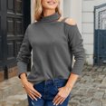 thumbnail image 1 of Womens Turtleneck Sweater Sexy One Shoulder Tops Casual Knit Long Sleeve Shirts Cut Out Pullover Going Out Outfits Dark Gray XL, 1 of 4