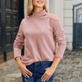 thumbnail image 1 of Womens Turtleneck Sweater Sexy One Shoulder Tops Casual Knit Long Sleeve Shirts Cut Out Pullover Going Out Outfits Pink S, 1 of 4