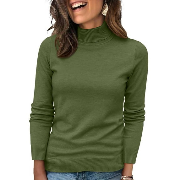 Womens Turtleneck Sweaters 2025 Knit Long Sleeve Pullover Fitted Trendy Basic Fall Tops Winter Warm Casual Blouse Green XL