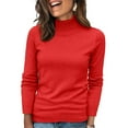 thumbnail image 1 of Womens Turtleneck Sweaters 2025 Knit Long Sleeve Pullover Fitted Trendy Basic Fall Tops Winter Warm Casual Blouse Red 2XL, 1 of 5