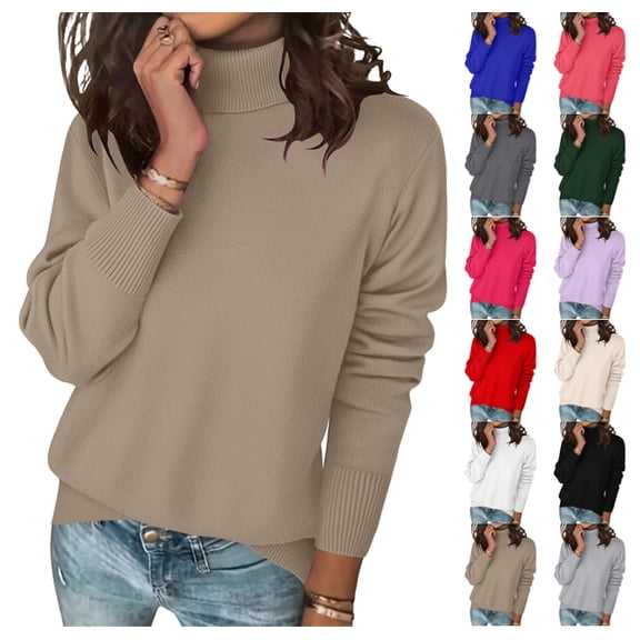 Womens Turtleneck Sweaters Long Sleeve Casual Soft Knit Loose Fit Basic Fall Pullover Sweater Tops Camel S