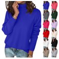thumbnail image 1 of Womens Turtleneck Sweaters Long Sleeve Casual Soft Knit Loose Fit Basic Fall Pullover Sweater Tops Royal Blue L, 1 of 6