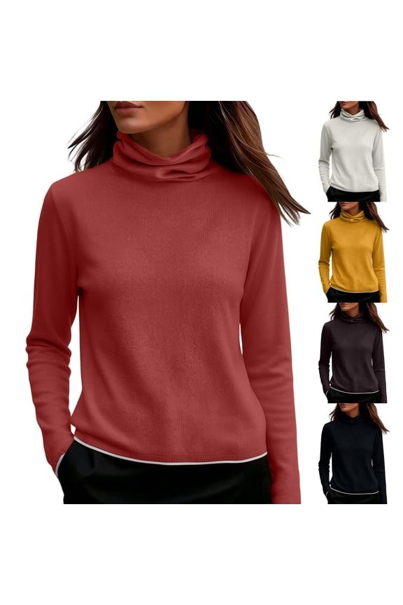 Womens Turtleneck Sweaters, Long Sleeve High Neck Pullover Knit Tops, Solid Layering Style, Fall Winter Lounge Office Wear | VerBelle,Yellow M
