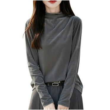 Womens Turtleneck Tops Loose Fit Long Sleeve Casual Sweater Fashion Fall Solid Color Pullover Knitted Shirt (Gray M)
