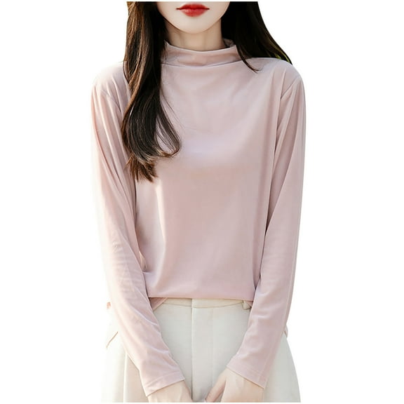Womens Turtleneck Tops Loose Fit Long Sleeve Casual Sweater Fashion Fall Solid Color Pullover Knitted Shirt (Pink 2XL)