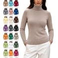 thumbnail image 1 of Womens Turtleneck Tops Raglan Knit Sweater Long Sleeve Slim Fit Solid Color Soft Layering Pullover Top for Office Business Casual, 1 of 8