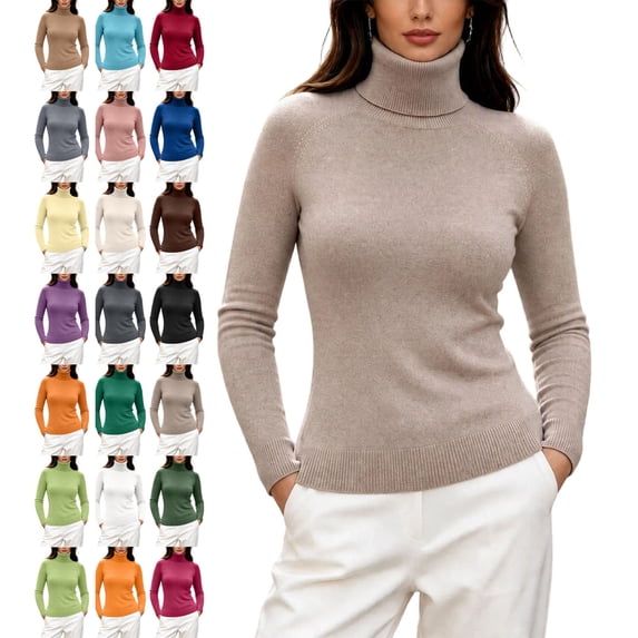 Womens Turtleneck Tops Raglan Knit Sweater Long Sleeve Slim Fit Solid Color Soft Layering Pullover Top for Office Business Casual