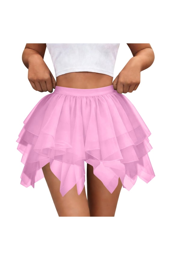 Womens Tutu Fluffy Dance Ballet Bubble Skirt Puffy Elastic Tulle Short Skirts 5 Layers Ballet Bubble Skirt Holiday Party Costume