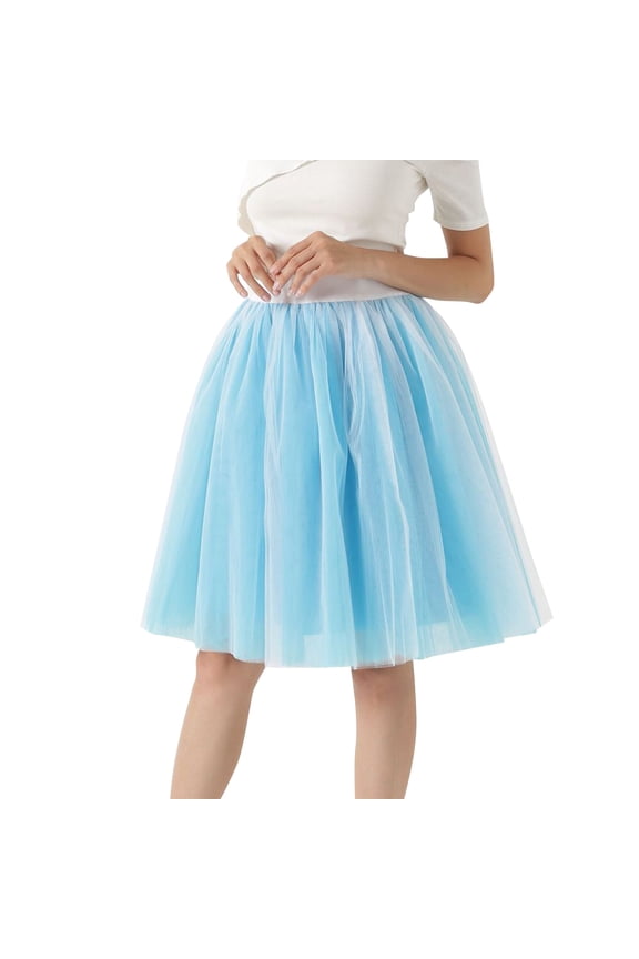 Womens Tutu Skirt Knee Length Layered Prom Party Midi Dress,BU1,M