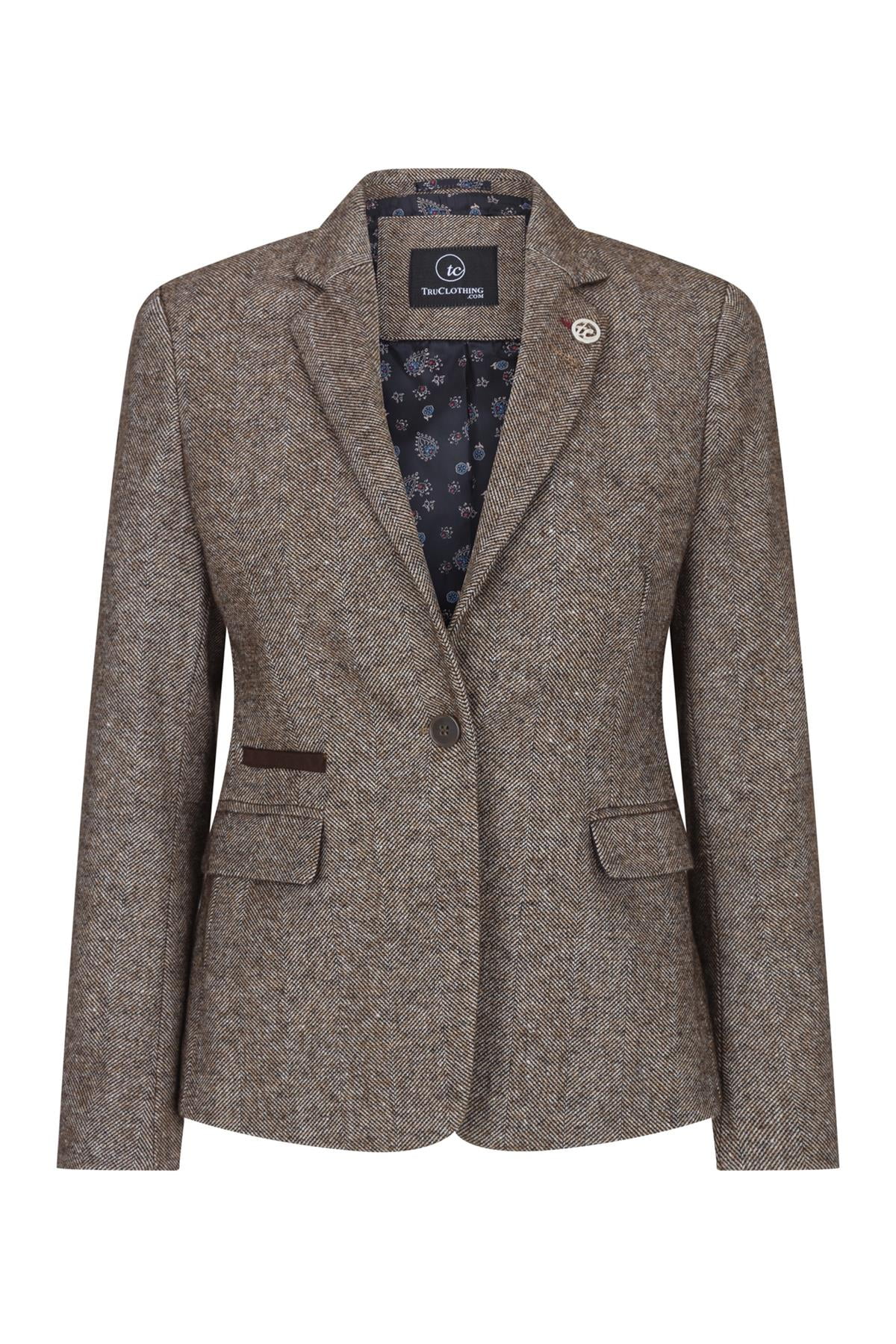 Women's Tweed Tan Blazer Waistcoat Elbow Patch TruClothing