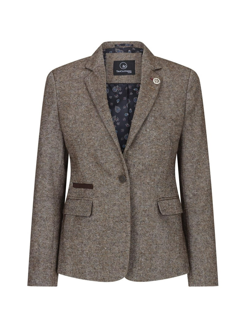 Women's Tweed Tan Blazer Waistcoat Elbow Patch TruClothing