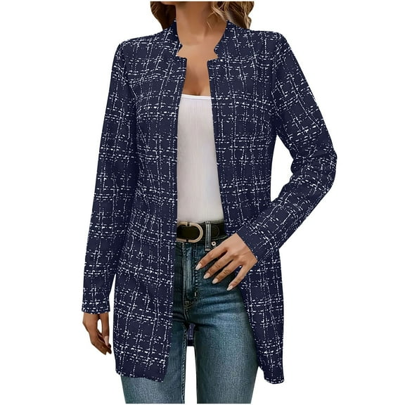 Womens' Tweed Blazer Jacket Long-sleeved Mid-length Button Blazer Casual Trendy Elegant Work Office Coat Jacket
