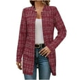 thumbnail image 1 of Womens' Tweed Blazer Jacket Long-sleeved Mid-length Button Blazer Casual Trendy Elegant Work Office Coat Jacket, 1 of 3