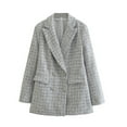 thumbnail image 1 of Womens Tweed Blazer Vintage Double Lapel Neck Breasted Suit Jackets Dressy Casual Long Sleeve Open Front Work Suit, 1 of 3