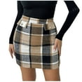 thumbnail image 1 of Womens Tweed Wool Mini Skirts Fall Winter High Waist Bodycon Pencil Plaid Skirt Fake Pockets Khaki, S, 1 of 7
