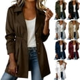thumbnail image 1 of Womens Twill Button Down Trench Coat Lapel Collar Elastic Waist Jacket Long Sleeve with Pockets Windproof Windbreaker for Business Casual, Brown, XL, 1 of 9