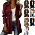thumbnail image 1 of Womens Twill Button Down Trench Coat Lapel Collar Elastic Waist Jacket Long Sleeve with Pockets Windproof Windbreaker for Business Casual, Wine, XXL, 1 of 9