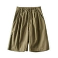 thumbnail image 1 of Womens Twill Cotton Bermuda Shorts Casual Summer Loose Elastic High Waist Wide Leg Work Cargo Shorts with Pockets (XL, Green), 1 of 7