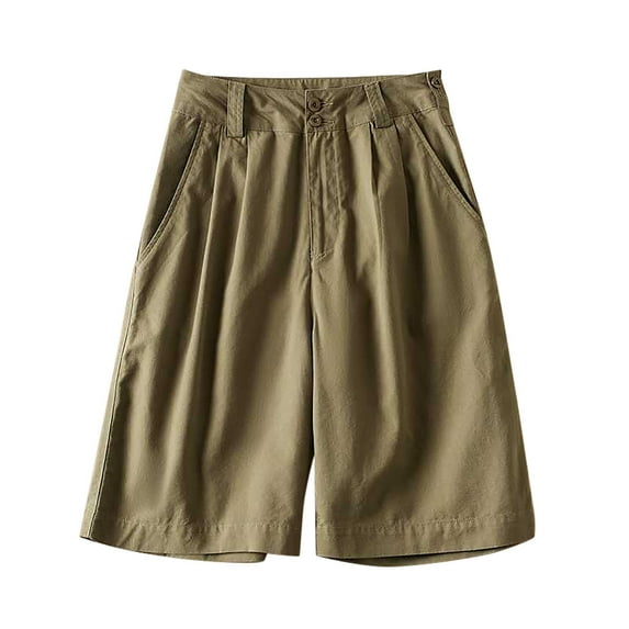 Womens Twill Cotton Bermuda Shorts Casual Summer Loose Elastic High Waist Wide Leg Work Cargo Shorts with Pockets (XXL, Army Green)
