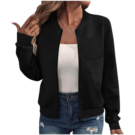 Womens Twill Jackets Open-Front Full Zipper Sweatshirt Athletic Stretch Loose Fitted Blouses Dressy Causal Sweatshirt with Pockets