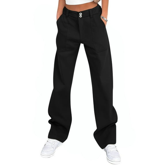 Womens Twill Pants Dressy Casual High Waisted Chino Pants Button Down Bootcut Straight Leg Work Trousers with Pockets Business Casual Chino Pant for Women Fall Fashion Laides Office Clothes
