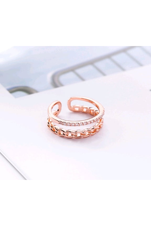 Womens Twist Chain Ring Micro Inlaid Zircon Index Finger Retro Plated Alloy Fashion Jewelry Accessory Gemstone