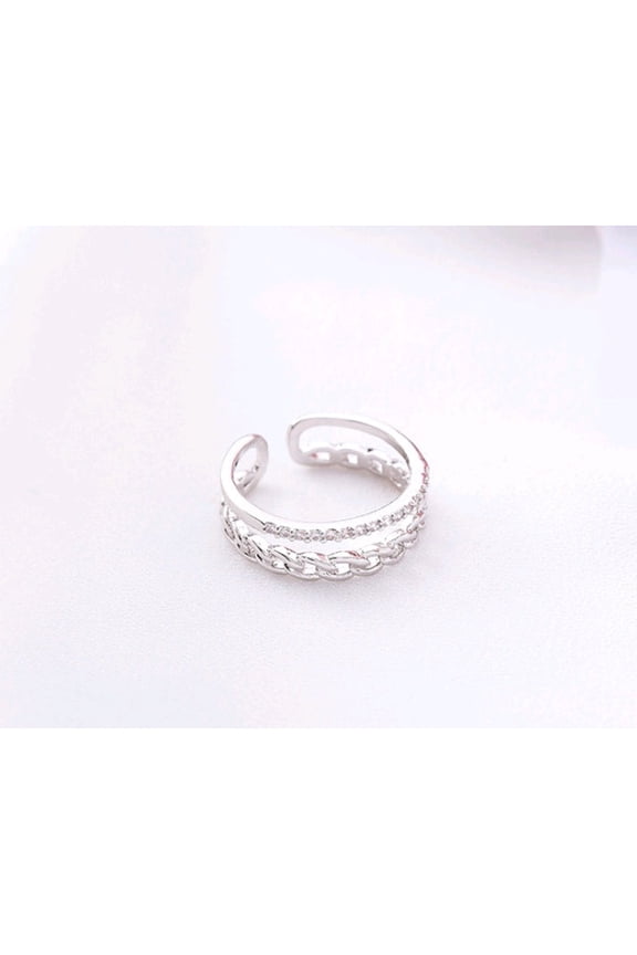 Womens Twist Chain Ring Micro Inlaid Zircon Index Finger Retro Plated Alloy Fashion Jewelry Accessory Gemstone