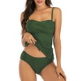 thumbnail image 1 of Womens Twist Front Bandeau Tankini Set Two Pieces Ruched Tummy Control Suimsuit with Mid Waist Briefs, 1 of 6