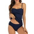 thumbnail image 1 of Womens Twist Front Bandeau Tankini Set Two Pieces Ruched Tummy Control Suimsuit with Mid Waist Briefs, 1 of 6
