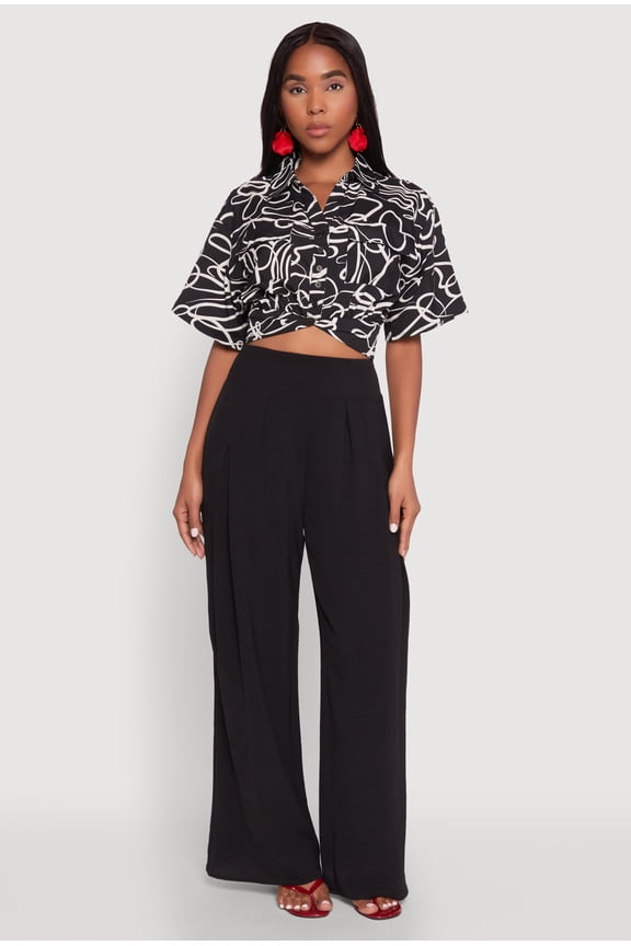 Womens Twist Front Swirl Print Top