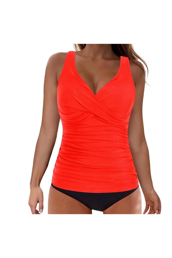 Womens Twist Front Tankinis 2 Piece Bathing Suits Cross Adjustable Strap Modest Swim Suits for Women Mother Watermelon Red, S
