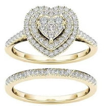 Womens Two Piece Heart Shaped Jeweled Alloy Ring Set Electroplated Gold Silver Rose Gold Finishes Sizes 5 6 7 8 9 10 11