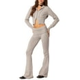 thumbnail image 1 of Womens Two Piece Knit Outfits Sweater Set Long Sleeve Zip Up Cropped Hoodie Top and Bootcut Pants Set Light Gray S, 1 of 8