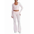 thumbnail image 1 of Womens Two Piece Knit Outfits Sweater Set Long Sleeve Zip Up Cropped Hoodie Top and Bootcut Pants Set Light Pink L, 1 of 6