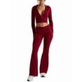 thumbnail image 1 of Womens Two Piece Knit Outfits Sweater Set Long Sleeve Zip Up Cropped Hoodie Top and Bootcut Pants Set Wine Red L, 1 of 8
