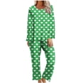 thumbnail image 1 of Womens Two Piece Lounge Pajamas Crew Neck Sleepwear Sets Print Long Sleeve Loungewear Fall Lounge Pjs Outfits (Green 2XL), 1 of 2