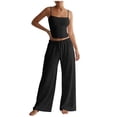 thumbnail image 1 of Womens Two Piece Lounge Set Spaghetti Strap Crop Camisole Wide Leg Pants Summer Matching Outfits Black, XL, 1 of 7