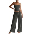 thumbnail image 1 of Womens Two Piece Lounge Set Spaghetti Strap Crop Camisole Wide Leg Pants Summer Matching Outfits Dark Gray, L, 1 of 7
