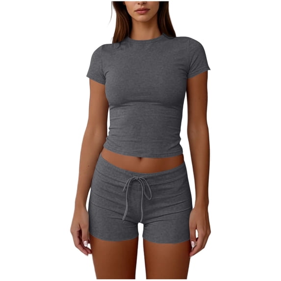 Womens Two Piece Lounge Sets Casual Summer Outfits 2 Piece Short Matching Clothing Set Dark Gray M(M)