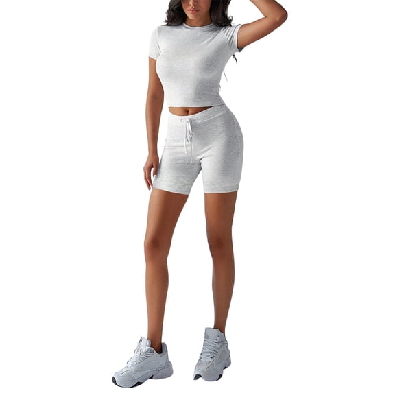 Womens Two Piece Lounge Sets Casual Summer Outfits 2 Piece Short Matching Clothing Set White Flower Ash S