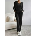 thumbnail image 1 of Womens Two Piece Lounge Sets Long Sleeve Knit Pullover Tops Wide Leg Pants Fall Pajamas Sets, 1 of 5