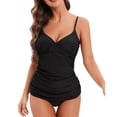 thumbnail image 1 of Womens Two Piece Modest Bathing Suit Adjustable Straps Ruched Tankini Top and Swim Shorts Set Summer Beach 2026 (XL, Black), 1 of 7
