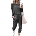 thumbnail image 1 of Womens Two Piece Outfit Long Sleeve Crewneck Pullover Tops And Long Pants Tracksuit, 1 of 6
