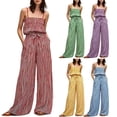 thumbnail image 1 of Womens Two Piece Outfit Spaghetti Strap Tube Top High Waist Belted Wide Leg Pants with Pockets Solid Color Vacation Set Wine XL(XL), 1 of 7