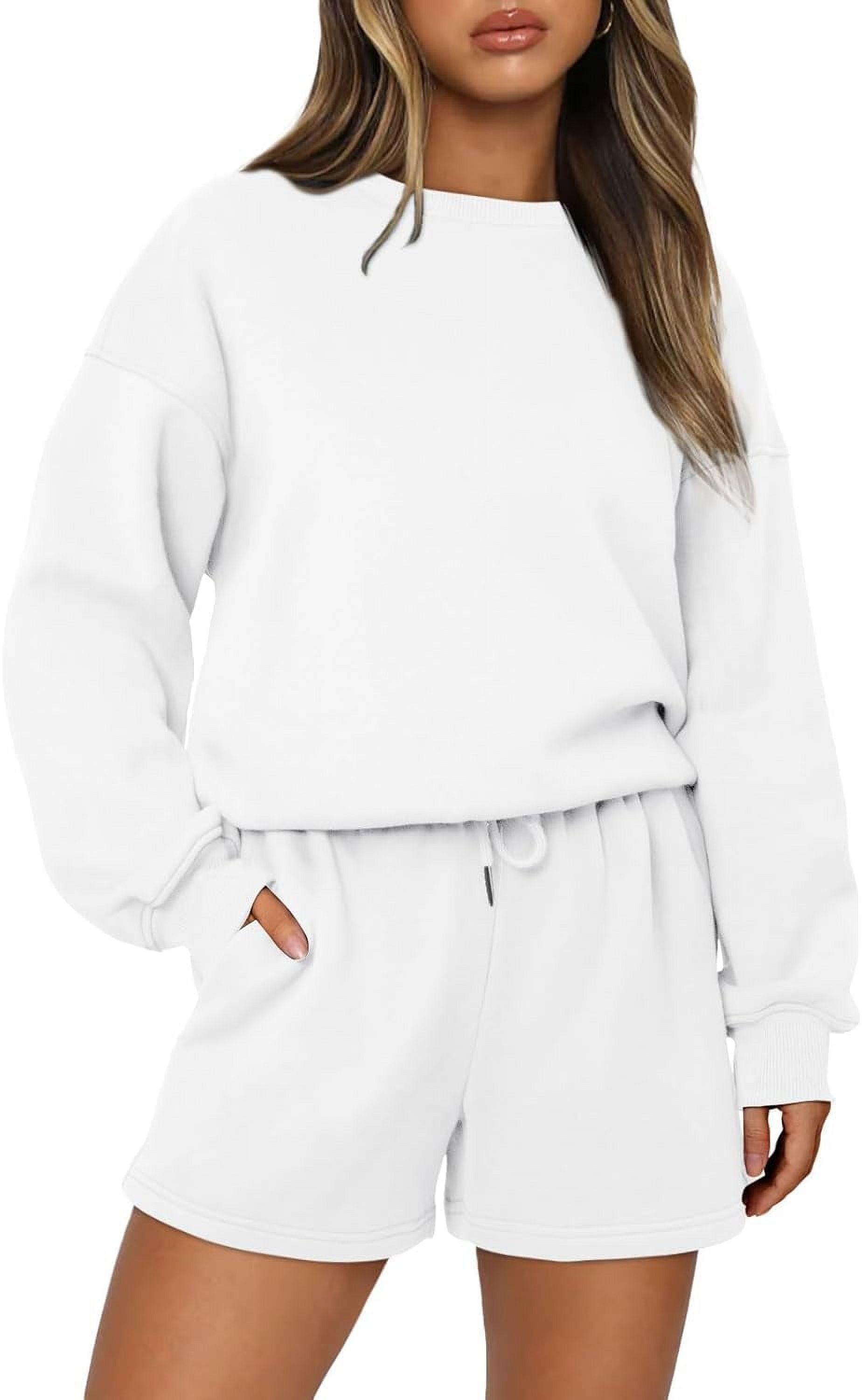 Womens Two Piece Outfits 2 Piece Lounge Matching Sets Fleece Sweatsuit Sweat Shorts Fall Clothes Sweatshirt Walmart