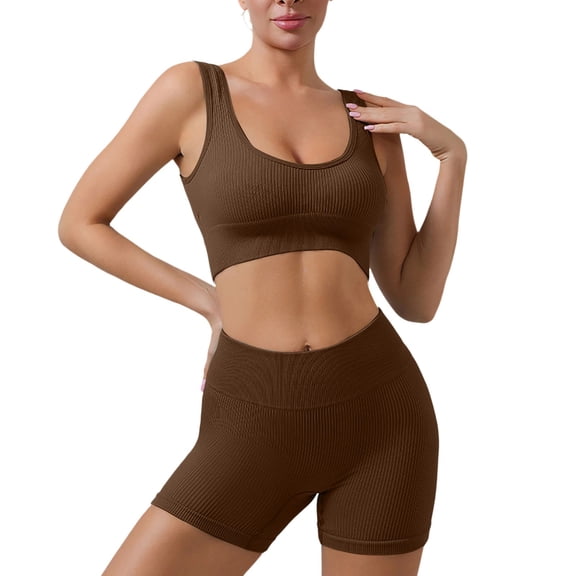 Womens Two Piece Outfits Athletic Biker Shorts Workout Sets Stretch Crop Tank Top Yoga Gym Matching Sets
