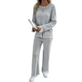 thumbnail image 1 of Womens Two Piece Outfits Casual Long Sleeve Knit Sweater Tops Matching Wide Leg Pants Tracksuit Lounge Sets Grey L, 1 of 5
