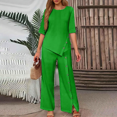 thumbnail image 1 of Womens Two Piece Outfits Casual Loose Long Sleeve Shirts And High Waisted Drawstring Shorts Tracksuit Outfits, Green - XL, 1 of 6