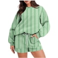 thumbnail image 1 of Womens Two Piece Outfits Cotton Oversized Crewneck Sweatshirt Drawstring Sweat Shorts Sets with Pockets Tracksuits (S, Green 02), 1 of 6